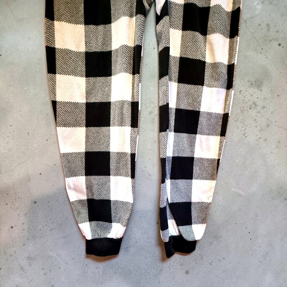 PJ Place Kids XL 14 Buffalo Check Fleece Hooded One Piece Pajamas Black White - Picture 6 of 7